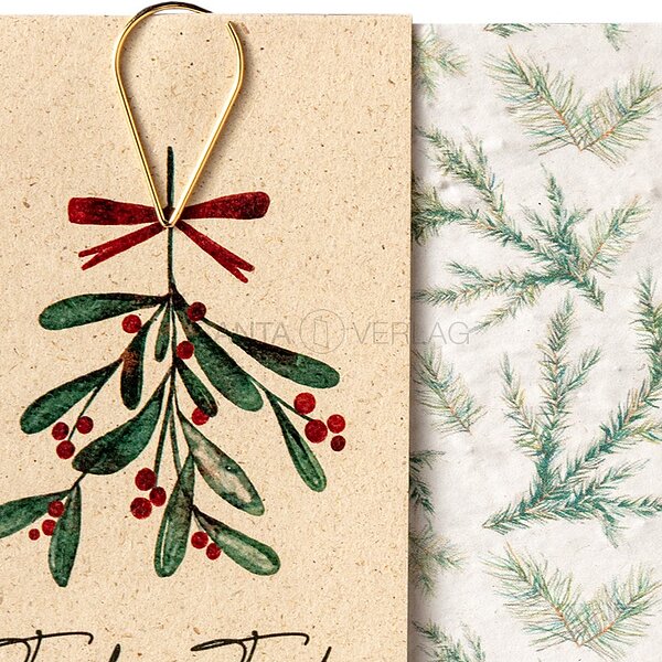 Bild 2 - Lesezeichen grner Zwieg (Gras-und Samenpapier Weihnachtskarten)