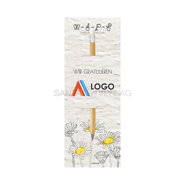 Bild 1 - Natur Bleistift mit Radiergummi in Einsteckh�lle aus Samenpapier mit Motiv G�nsebl�mchen