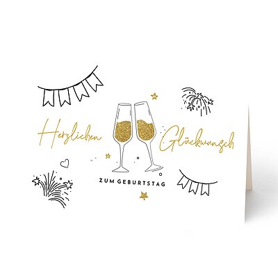 Glckwunschkarte Feinpapier matt mit funkelnden Sektglsern